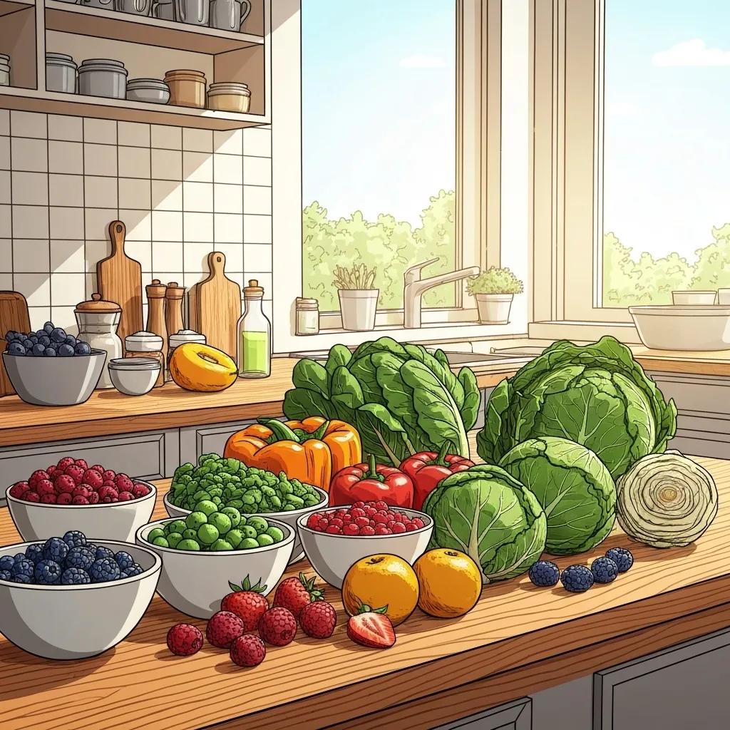 Vibrant assortment of fresh fruits and vegetables, symbolizing nutrition for cancer recovery